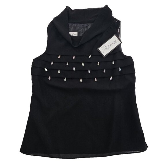 Misty Lane Evening Top Women's Size 12 NWT Teardrop Rhinestones Black Sleeveless - Picture 1 of 10